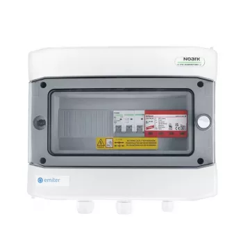 EMITER Switchgear Attached AC Hermetic IP65 EMITTER koos AC Dehn Type 2 liigpingekaitsmega, 50A 3-faasiline, RCD Type A 63A/300mA