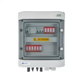 EMITER Switchgear Attached DCAC Hermetic IP65 EMITTER koos DC-piiksurvetõkistiga Dehn 1000V Type 2, 2 x PV String, 2 x MPPT // og. AC Dehn Type 2, 16A 3-F, RCD Type A 40A/300mA