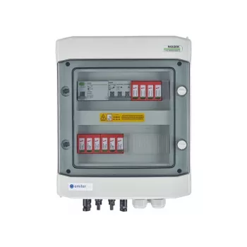 EMITER Switchgear Attached DCAC Hermetic IP65 EMITTER koos DC-piiksurvetõkestiga Dehn 1000V Type 2, 2 x PV string, 2 x MPPT // og. AC Dehn Type 2, 10A 3-faasiline, RCD Type A 40A/300mA