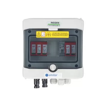 EMITER Switchgear Attached DCAC Hermetic IP65 EMITTER koos Dehn 1000V Type 2 DC-piirikuga, 1 x PV string, 1 x MPPT // og. AC Dehn Type 2, 16A 1-F