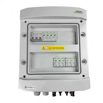 EMITER Switchgear Attached DCAC Hermetic IP65 koos Noark 1000V Type 2 DC liigpingekaitsega, 2 x PV string, 2 x MPPT // AC Noark Type 2, 10A 3-faasiline