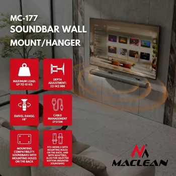 EOF Maclean MC-177 Soundbari seinakinnitus, teras, must, kallutus +8° kuni -8°, max 10 kg