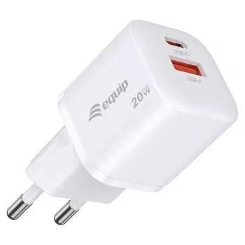 Equip 2-pordine USB-C PD3.0/USB-A GaN seinilaadija 20W valge