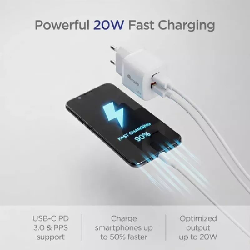 Equip 2-pordine USB-C PD3.0/USB-A GaN seinilaadija 20W valge
