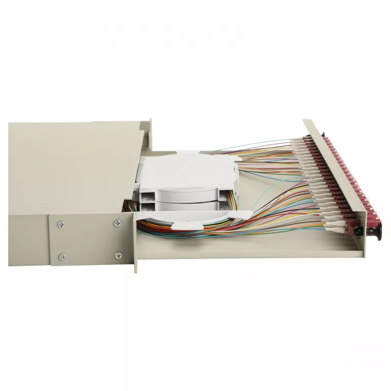 EQUIP 24-pordiline fiiberoptiline jätkukarp, LC Duplex, OM4, 1U, varustatud, hall