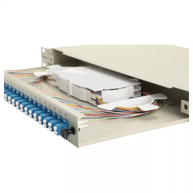 EQUIP 24-pordiline fiiberoptiline jätkukarp, LC Duplex, OS2, 1U, varustatud, hall