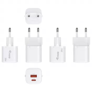 Equip 245526 2-pordiline USB-C PD3.0 / USB-A GaN 20W seinilaadija, valge