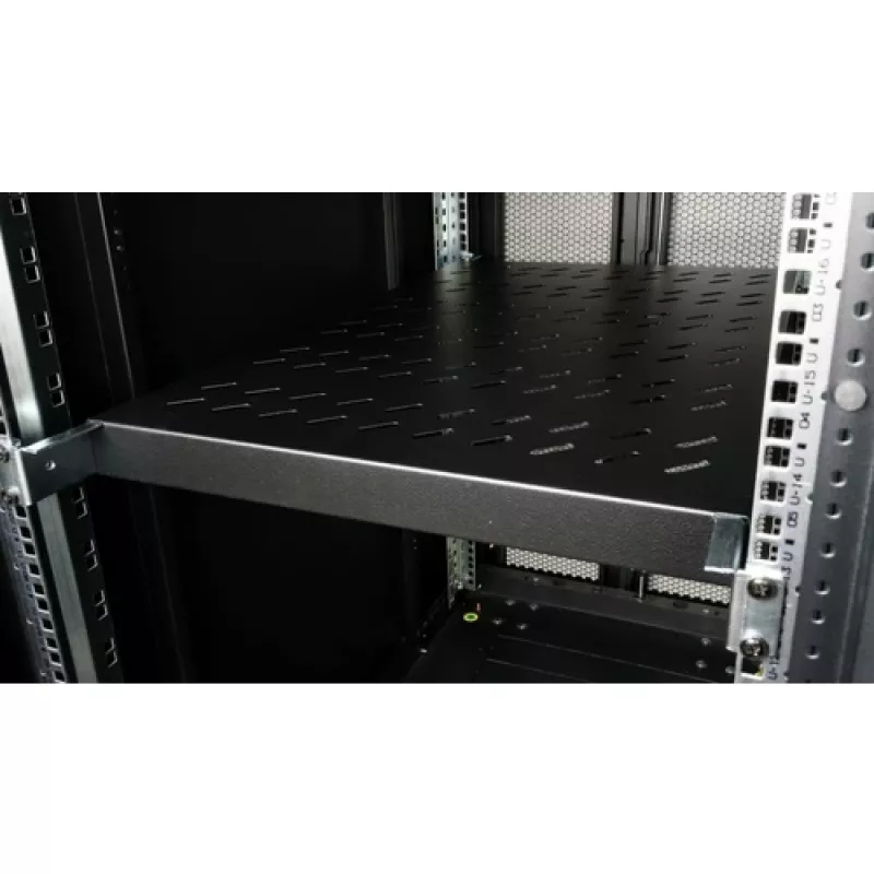 Equip EZVS-19-1-10-B 19 tolli 1U fikseeritud riiul, 1000 mm sügavus, must – tugev teras, 100 kg kandevõime