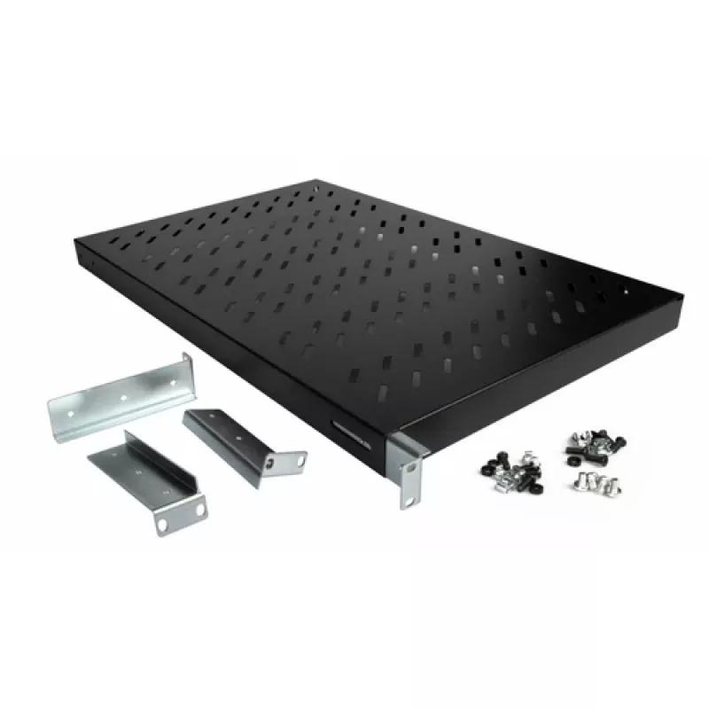 Equip EZVS-19-1-10-B 19 tolli 1U fikseeritud riiul, 1000 mm sügavus, must – tugev teras, 100 kg kandevõime