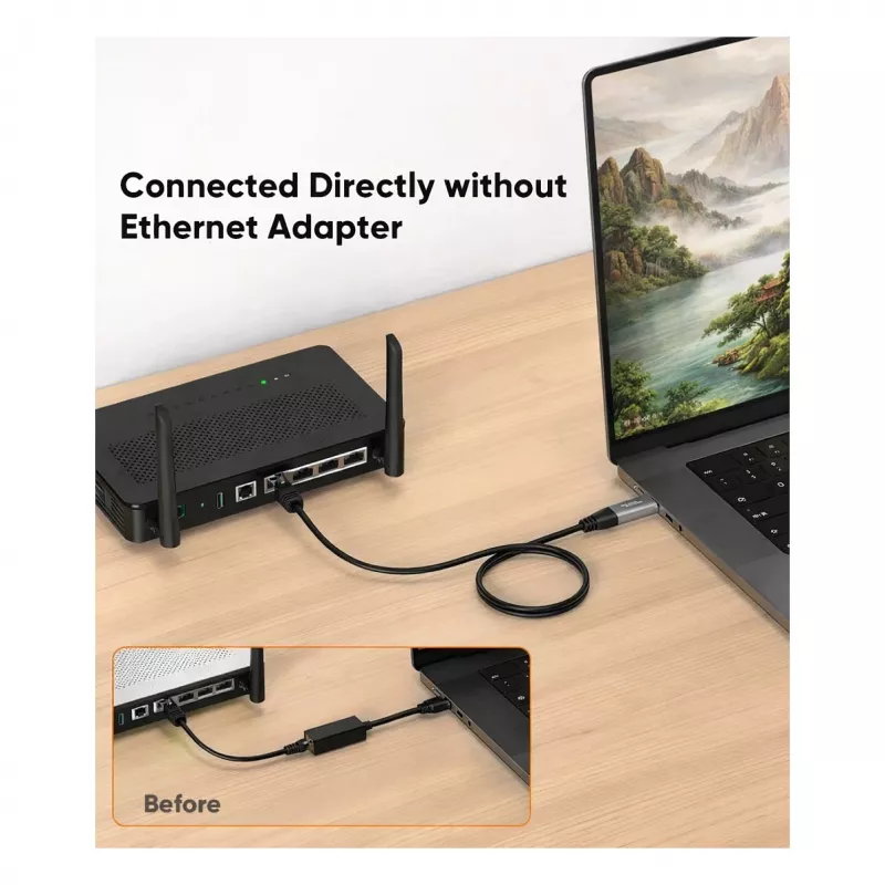 Equip Gigabit USB-C / USB-A kuni RJ45 Etherneti adapter - must