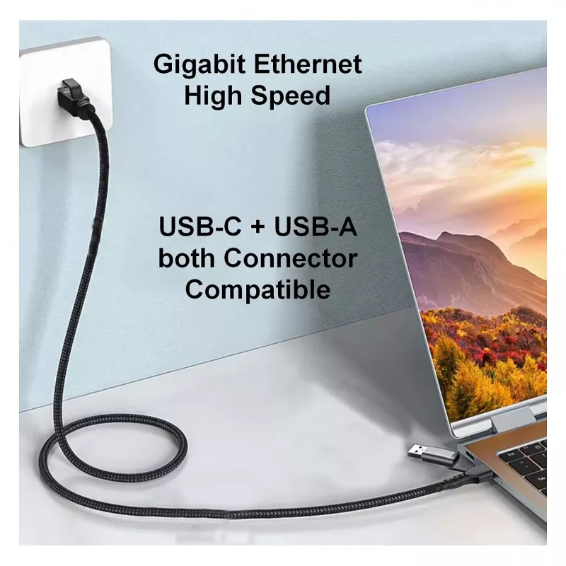 Equip Gigabit USB-C / USB-A kuni RJ45 Etherneti adapter - must