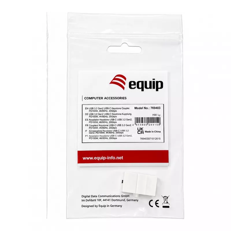 Equip Keystone ühendusmoodul USB 3.2 Gen 2 USB-C kuni USB-C emane-emane, valge