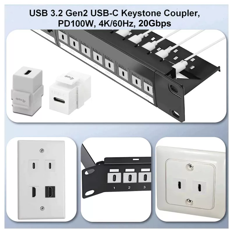 Equip Keystone ühendusmoodul USB 3.2 Gen 2 USB-C kuni USB-C emane-emane, valge