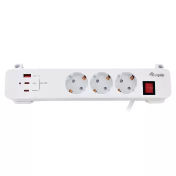 Equip pikenduspesa CEE 7/7 90° 3x Schuko / 2x USB-C + USB-A, valge, 1,5 m