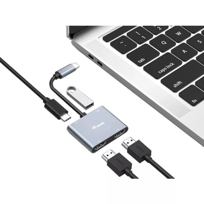EQUIP USB-C 4-in-1 Dual-HDMI adapter 100W PD, 4K MST, Alumiinium