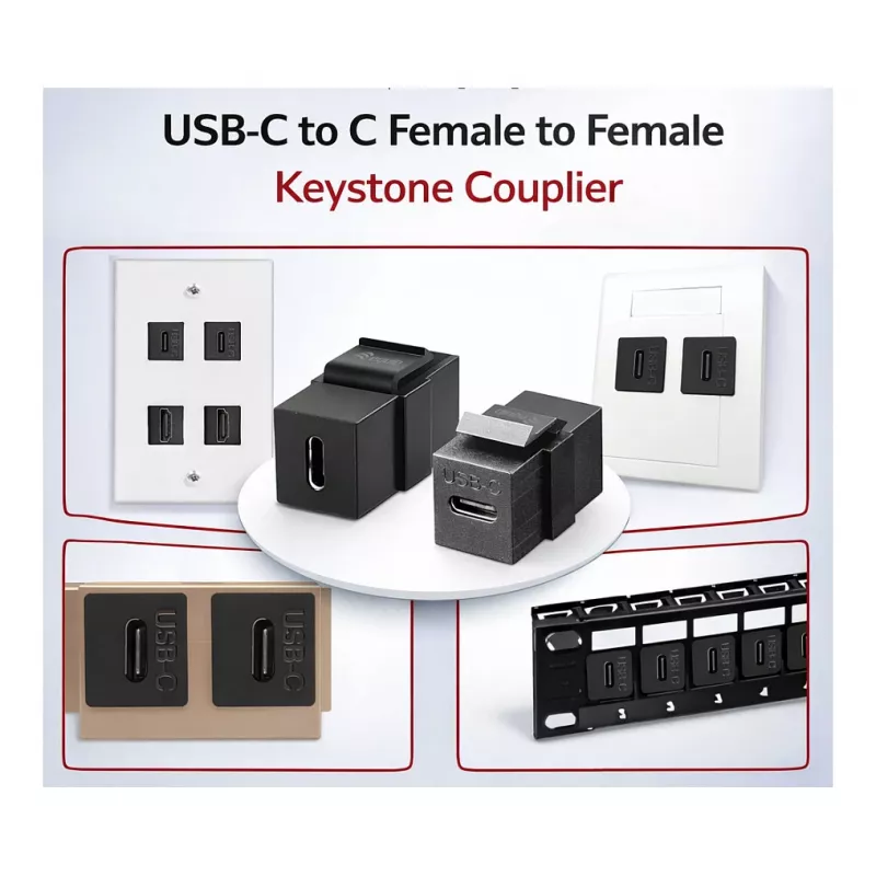 Equip USB-C keystone ühendusmuhv, USB 3.2 Gen 2, USB-C emane-emanele, must