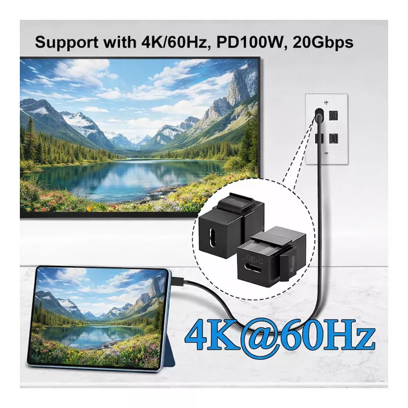 Equip USB-C keystone ühendusmuhv, USB 3.2 Gen 2, USB-C emane-emanele, must