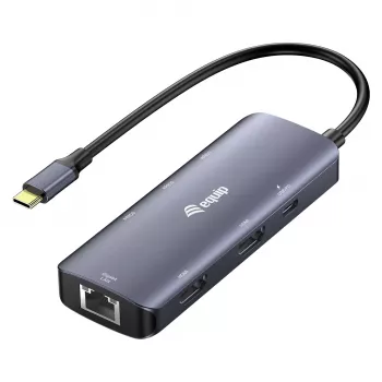 EQUIP USB-C Multiport Adapter with 2x HDMI, RJ45, 2x USB-A, USB-C PD 100W, Grey