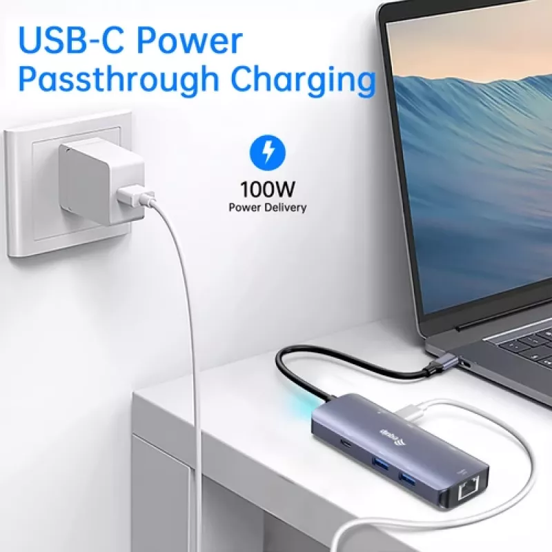 EQUIP USB-C Multiport Adapter with 2x HDMI, RJ45, 2x USB-A, USB-C PD 100W, Grey