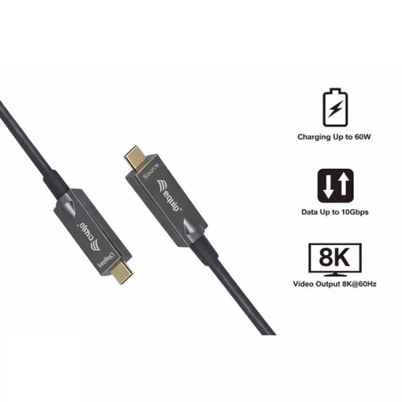EQUIP USB-C kuni C aktiivne optiline kaabel 7,5m 8K 60Hz PD 60W 10Gbps must