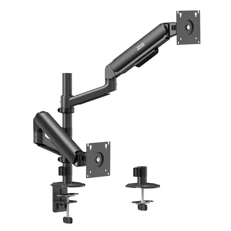 ERGO OFFICE ER-692 B kahe monitori lauakinnitus, gaasvedruga õlg, sobib 17-32 tolli, 1-10 kg õla kohta, matt must