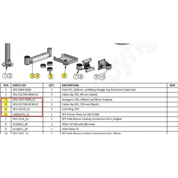 Ergonomic Solutions HMSHOST-INT5-02 Swingarm AP2 printeri kinnituskomplekt kaabliklambriga SP2, lukustusrõngaga ja printeriplaadiga Epson TM-P1200 jaoks, must