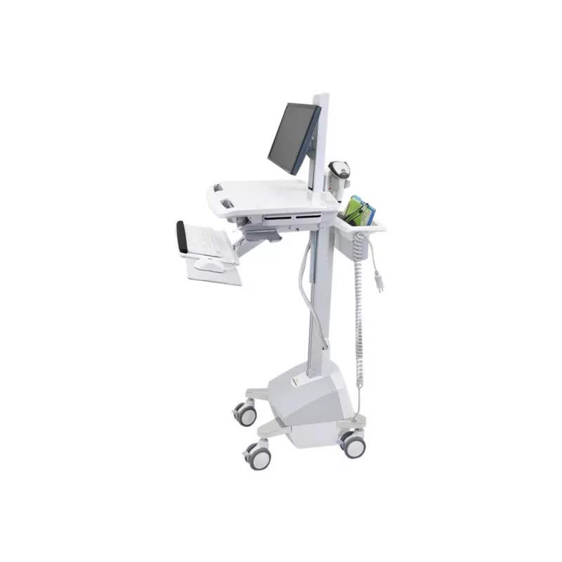 Ergotron Mobile Medical Workstation Cart for LCD Display / PC Equipment - LiFe Battery Powered, EU - Medical - Plastic, Aluminum, Galvanized Steel - Grey, White, Polished Aluminum - Screen Size: Up to 22 Inches