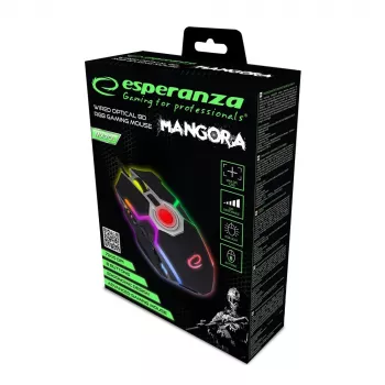 Esperanza EGM701 Mangora 8D juhtmega mänguhiir, RGB-taustvalgustus, 7200 DPI, optiline andur, 6 nuppu, punutud kaabel, paremakäeline, must