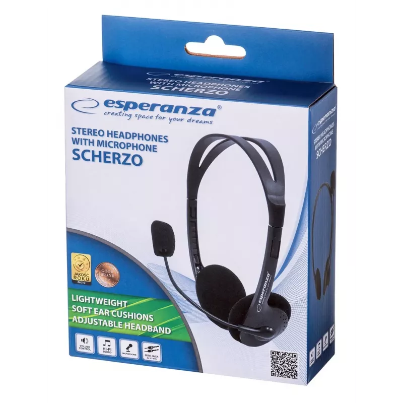 Esperanza EH102 juhtmega peakomplekt mikrofoniga - Must