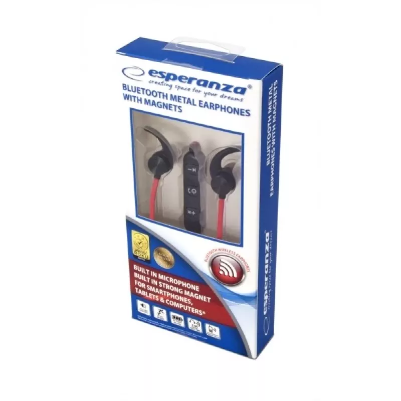 Esperanza EH186K juhtmevabad kõrvasisesed spordi kaelapaelaga Bluetooth-kõrvaklapid mikrofoniga, must/punane