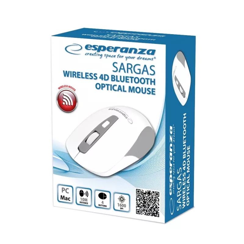 Esperanza EM130W juhtmevaba Bluetooth 4D hiir, valge