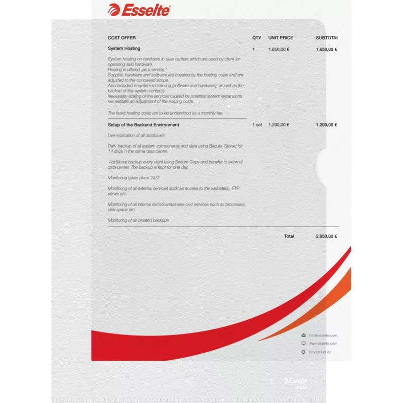 Esselte Standard A4 dokumenditaskud, polüpropüleen, teraline, 0,12 mm, avatud ülalt ja küljelt, dokumendikindel, pöidla väljalõikega, 100 tk pakk 54832