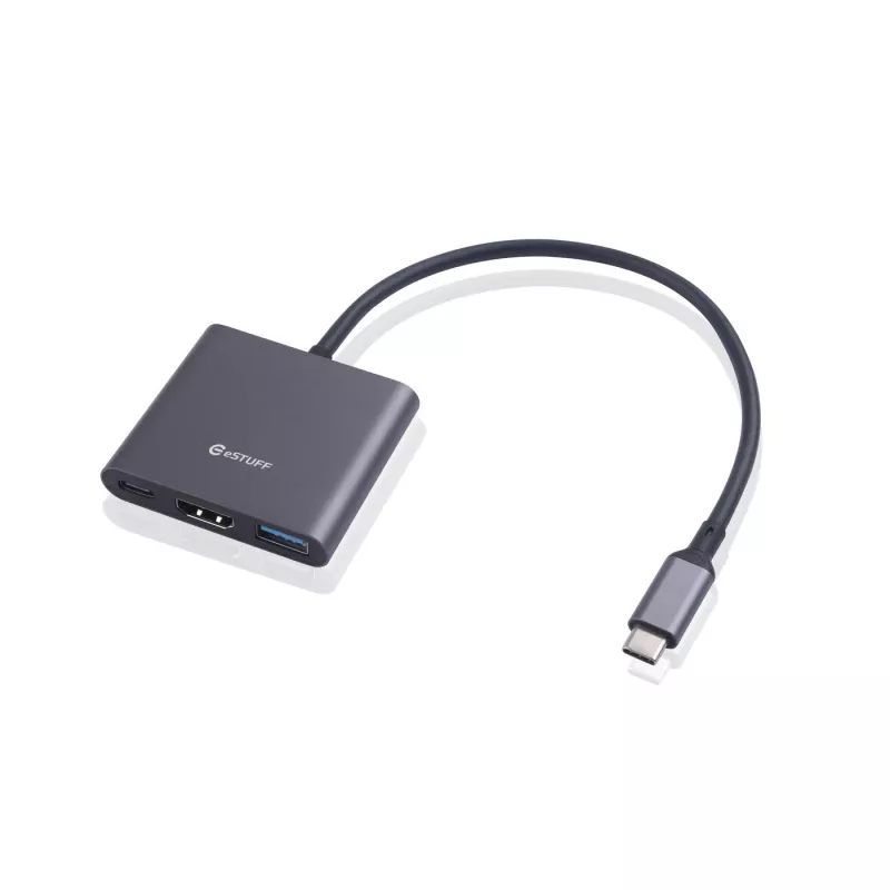 ESTUFF USB-C AV multipordi jaotur (USB-C, 7-in-1, HDMI 4K60, 2x USB-A 3.0, USB-C PD 60 W, Gigabit Ethernet, SD/microSD)