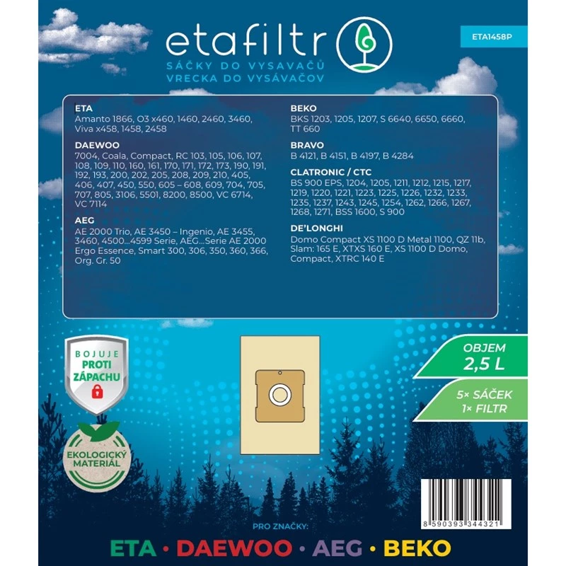 ETA tolmukotid ETA, Daewoo, AEG ja Beko tolmuimejatele - 5-pakk (pruun) | ETA1458P
