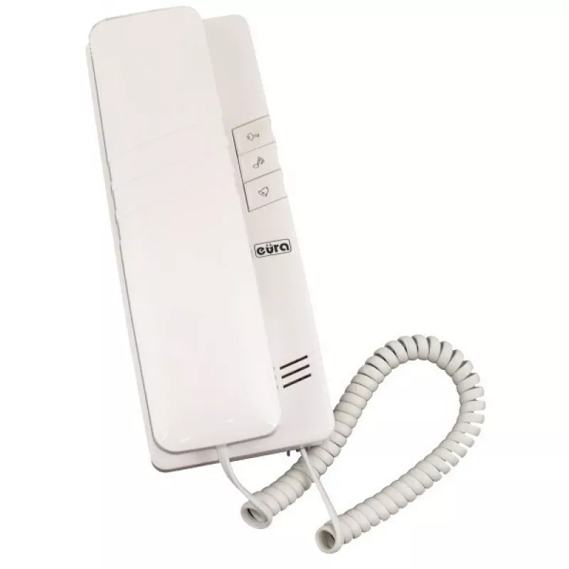 EURA ADP-44A3 (RL-3203D) Audio Intercom System - 2-juhtmeline, ühepereelamu, valge sisekõneleja, hõbedane välipaneel