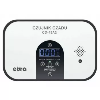 EURA CD-45A2 Vabaltseisev Süsinikmonooksiidi Detektor, Patareitoitega, LCD-ekraaniga