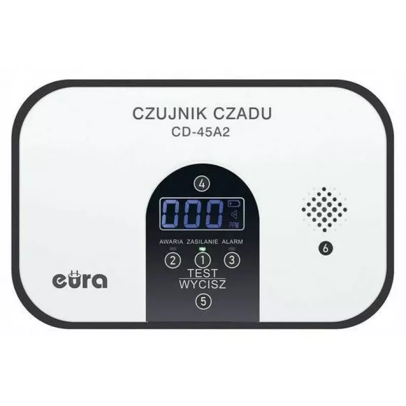 EURA CD-45A2 Vabaltseisev Süsinikmonooksiidi Detektor, Patareitoitega, LCD-ekraaniga