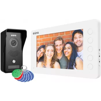 EURA VDP-76A3 7-tolline juhtmega videouksetelefon monitoriga, valge