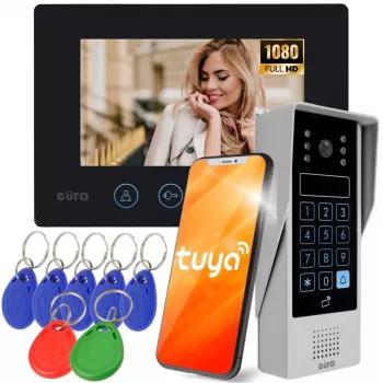 EURA VDP-90A3 DELTA+ Must 7 inch Full HD Video Uksekell, WiFi, 2 Sisendit, Klaviatuur, Läheduslugeja, AHD, Tuya