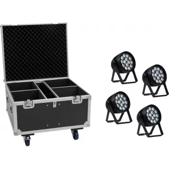 EUROLITE komplekt 4x AKKU IP PAR 14 HCL QuickDMX + Flightcase IP65 lavavalgustuse komplekt