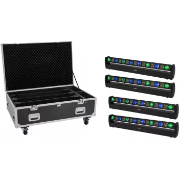 EUROLITE komplekt 4x LED BAR-8 SWING QCL riba koos flightcase'i ja ratastega