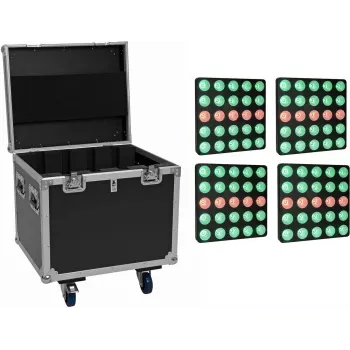 EUROLITE komplekt 4x LED Pixel Matrix paneel 5x5 RGB/WW + ratastega Flightcase