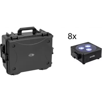 EUROLITE komplekt 8x AKKU Flat Light 3 sw + plastikust transportkohver RGBW LED QuickDMX