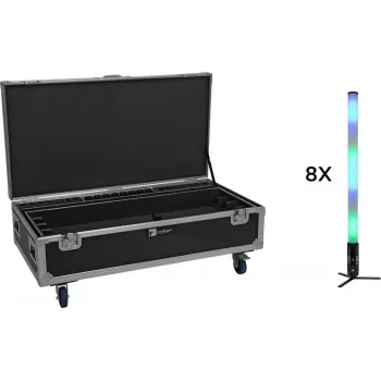 EUROLITE komplekt 8x AKKU IP Pixel Tube 360° PRO CRMX + Flightcase Rollen Lade