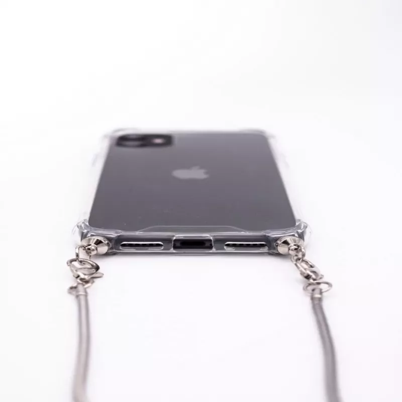 Evelatus Apple iPhone 11 Pro Max Silicone Transparent with Necklace TPU Strap Silver