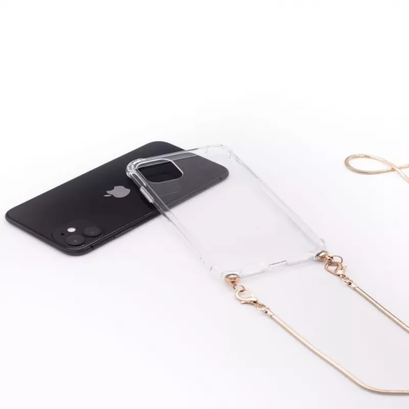 Evelatus Apple iPhone 11 Pro Silicone Transparent Case with Necklace TPU Strap Gold