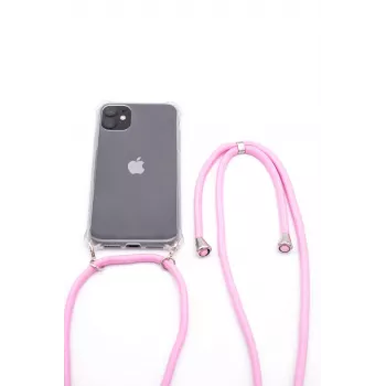 Evelatus Apple iPhone 11 Silikoonist läbipaistev ümbris kaelarihma TPU rihmaga läbipaistev roosa