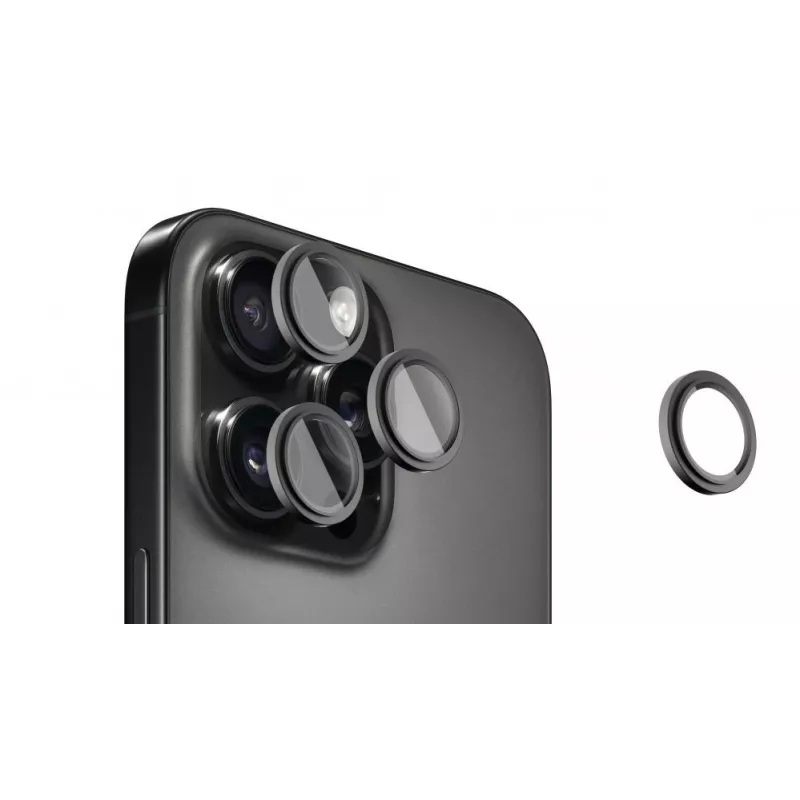Evelatus Apple iPhone 16 Pro / 16 Pro Max kaamera objektiivi kaitseklaas Armor Black Titanium