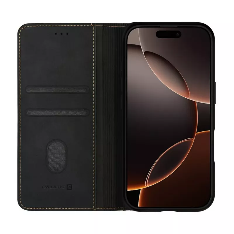 Evelatus Apple iPhone 18 Pro raamatukujuline ümbris must
