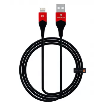 Evelatus Apple Lightning andme- ja laadimiskaabel MFI09 alumiiniumkorpusega punutud must-punane